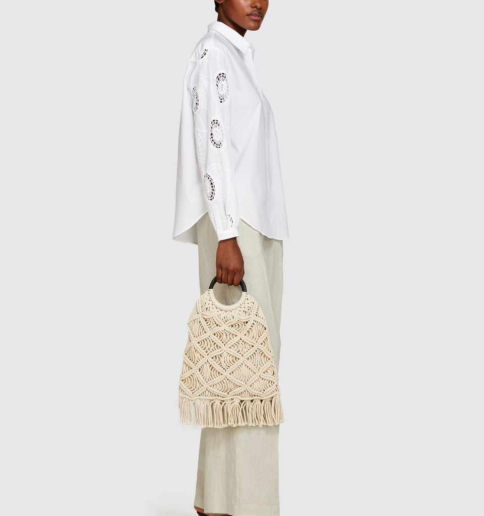 Shirt with embroidered and knotted sleeves - women's shirts - White | Sisley image number 2